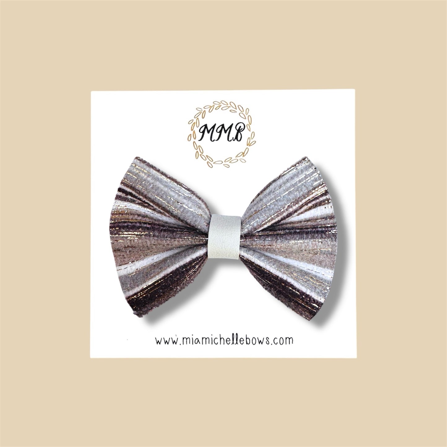 Vintage Gray Striped Vegan Leather Bow