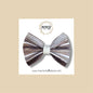Vintage Gray Striped Vegan Leather Bow