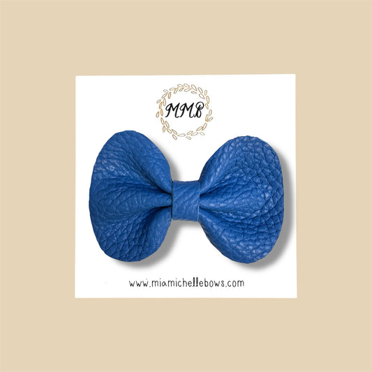Blue Pebbled Genuine Leather Bow