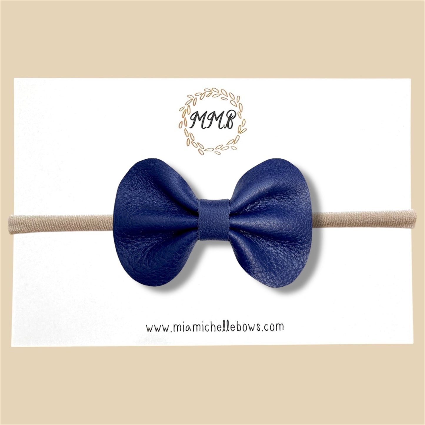 Navy Blue Genuine Leather Bow