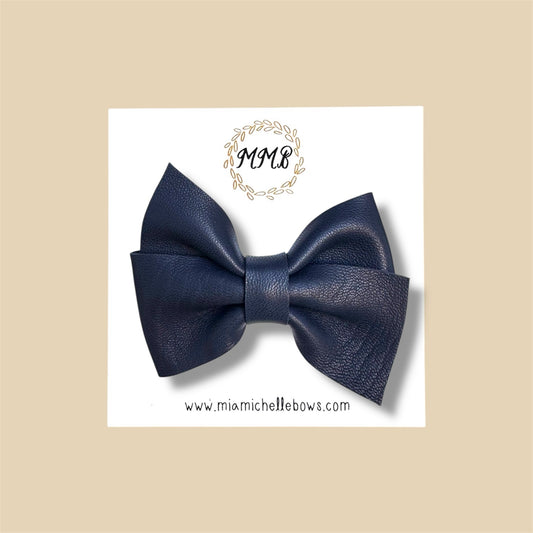 Dark Navy Pinwheel Genuine Leather Bow