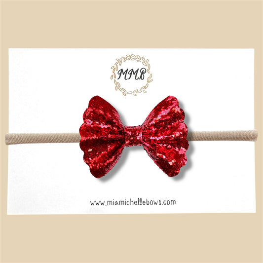 Red Scalloped Glitter Bow