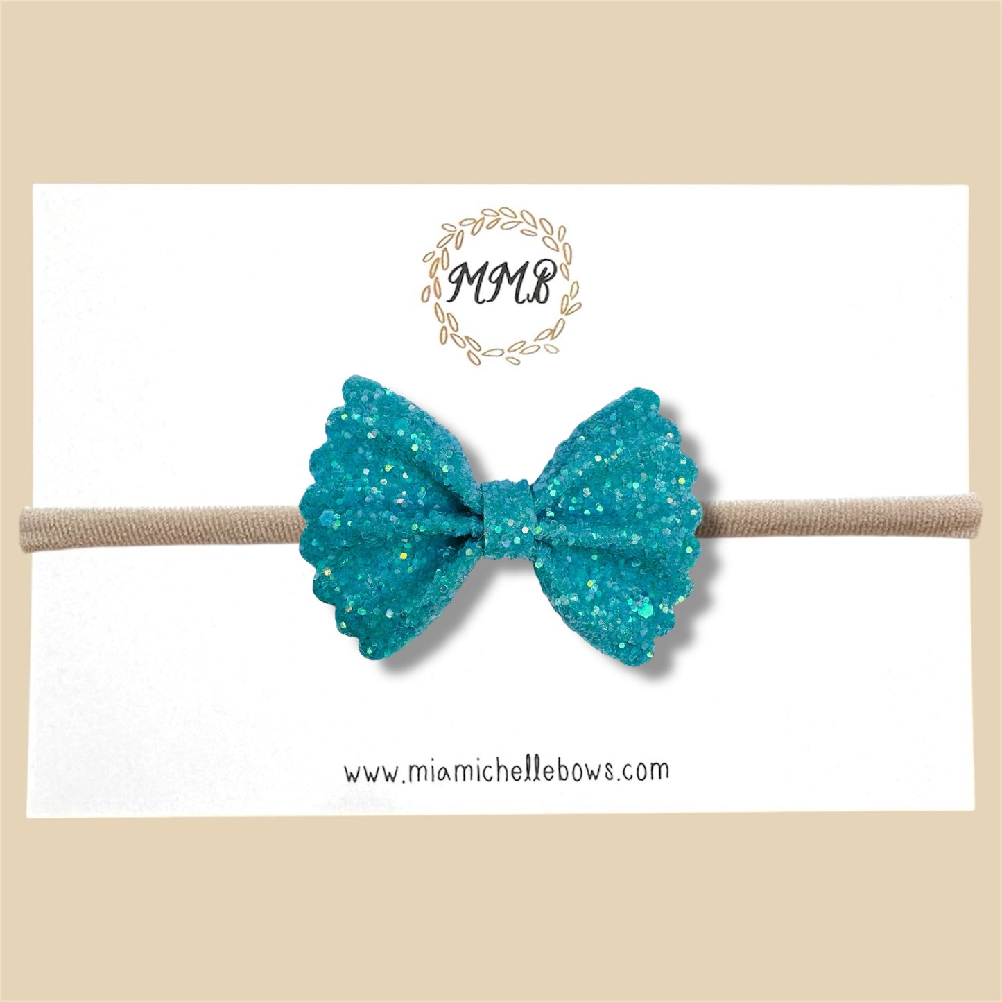 Turquoise Scalloped Glitter Bow