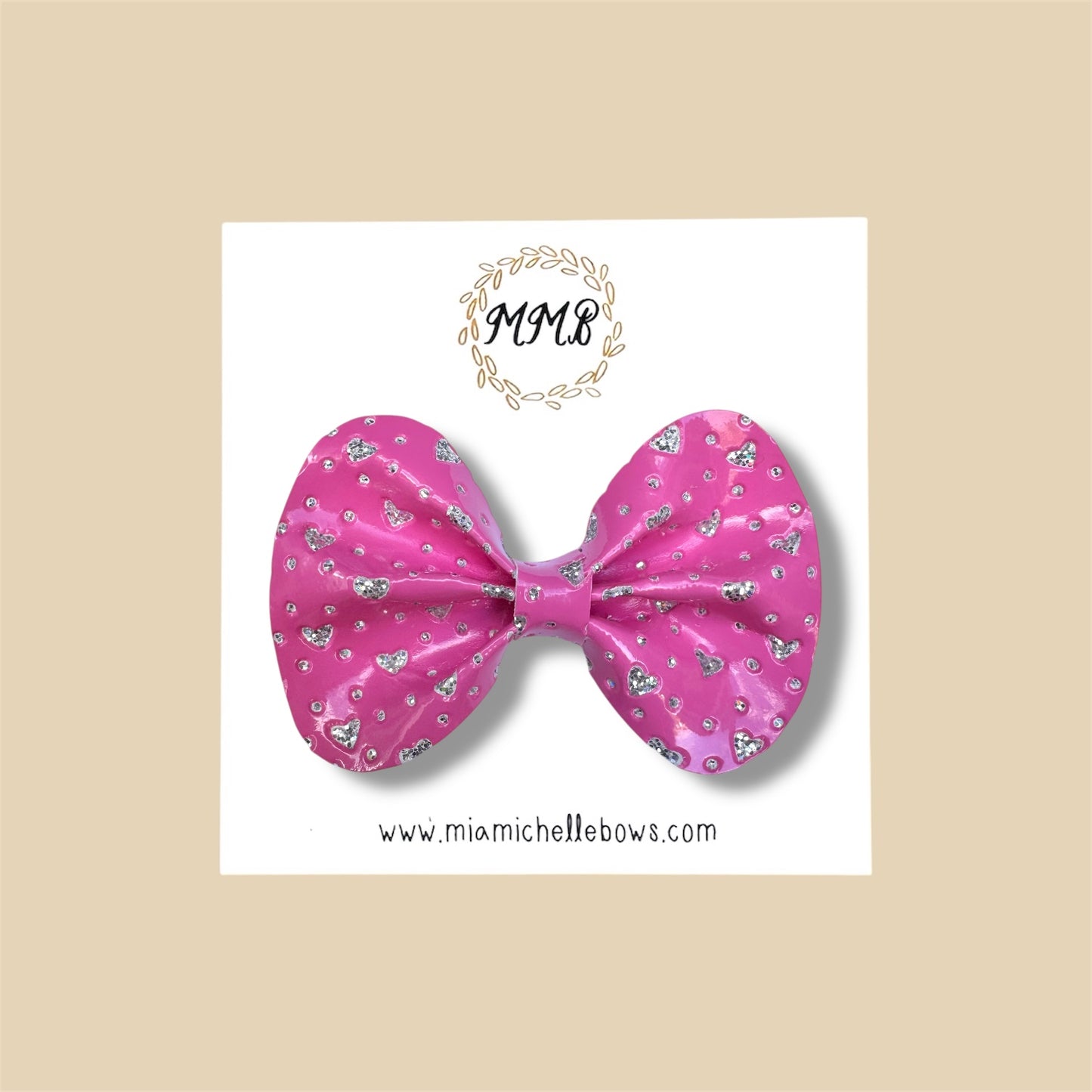 Pink & Silver Hearts Glitter Bow