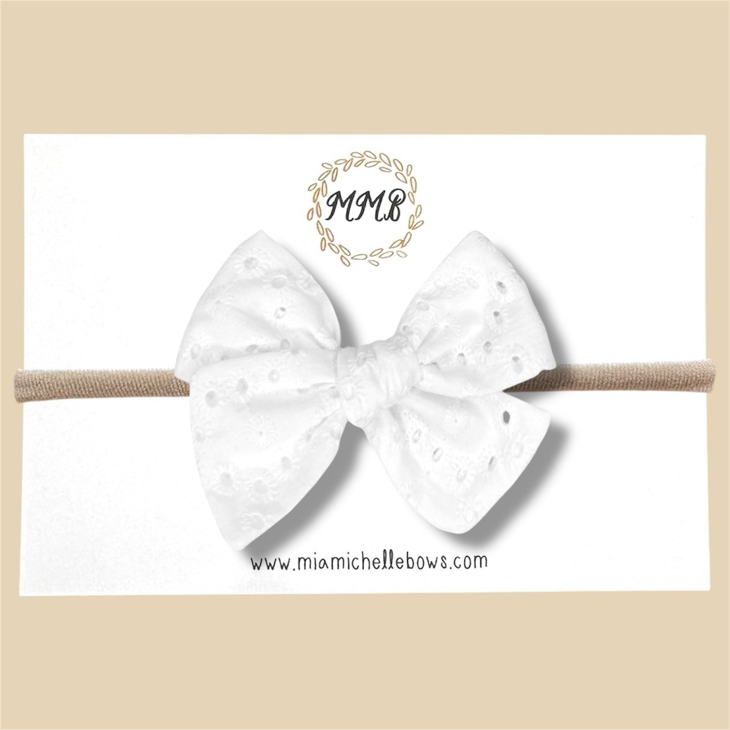 Hand-tied Eyelet Bow in White