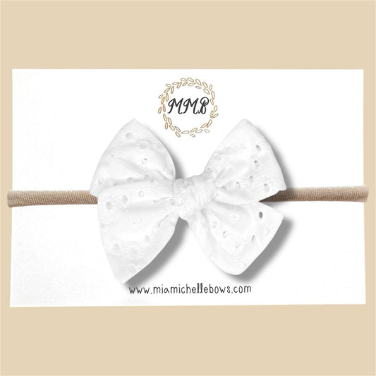 Hand-tied Eyelet Bow in White