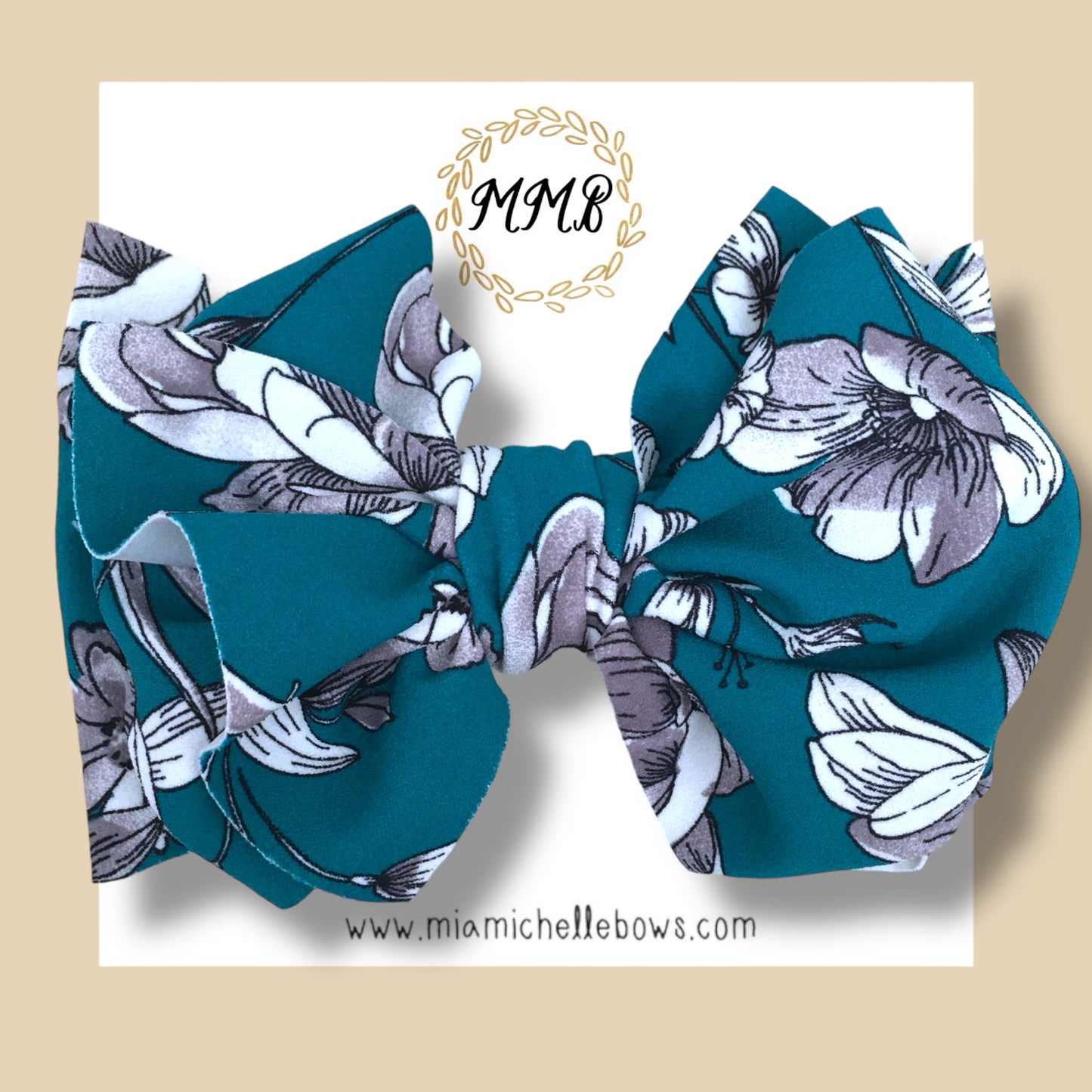 Teal Floral Big Bow Headwrap