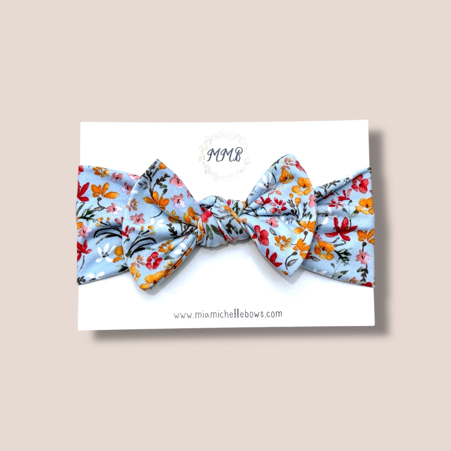 Handmade Blue Floral Snap Sleeper & Bow Set