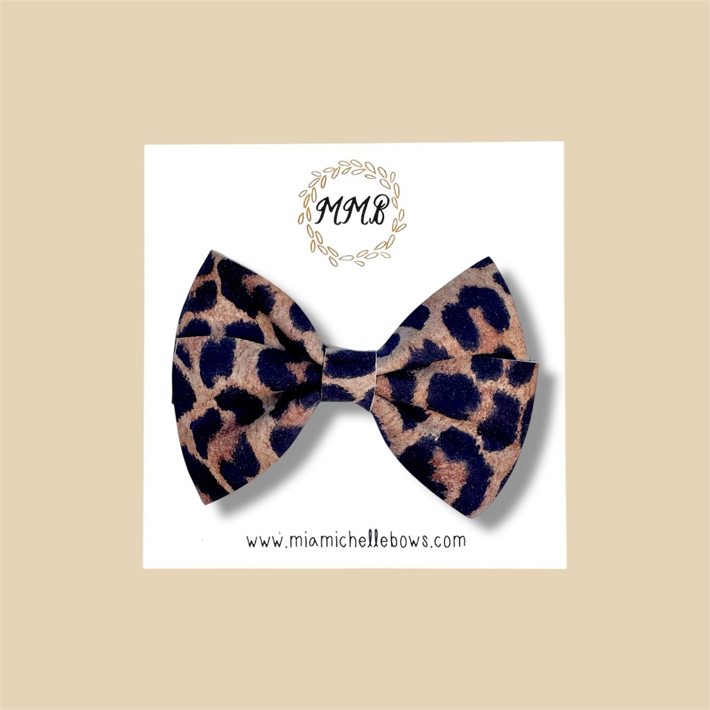 Leopard Pinwheel Genuine Leather Bow