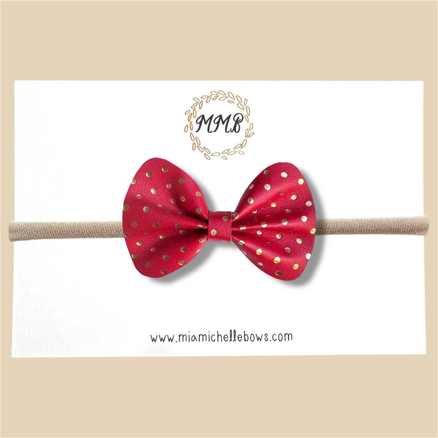 Red & Gold Polkadot Vegan Leather Bow