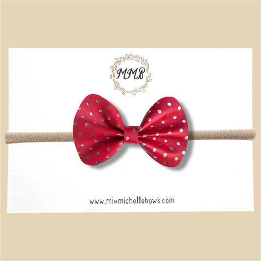 Red & Gold Polkadot Vegan Leather Bow