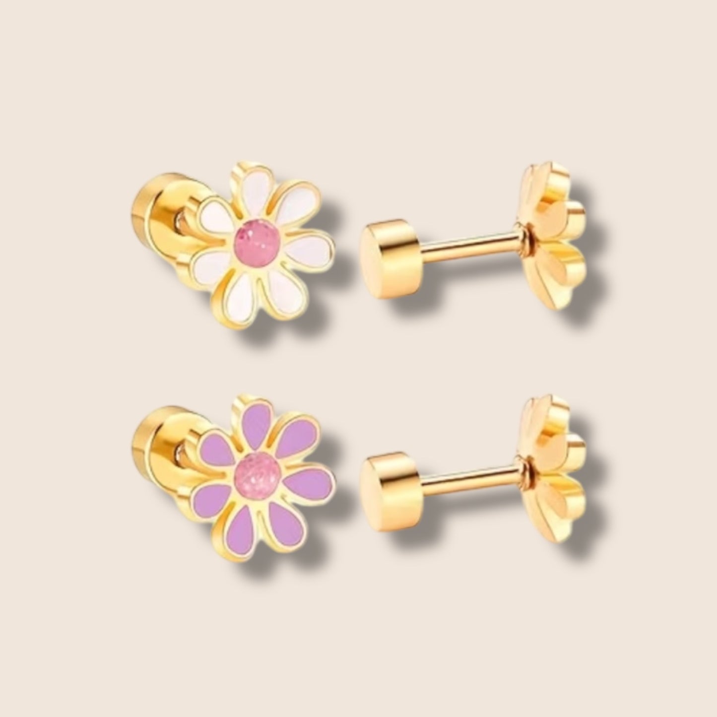 Gold Enamel Flower Screw Back Studs