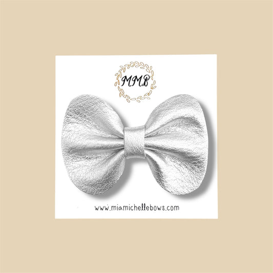 Silver Genuine Leather Bow