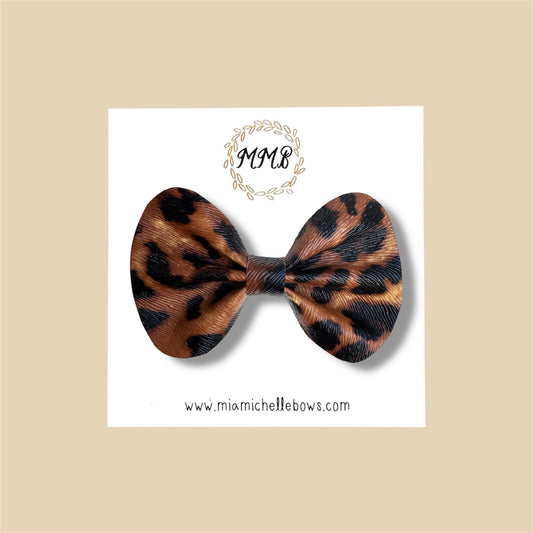 Cheetah Vegan Leather Bow