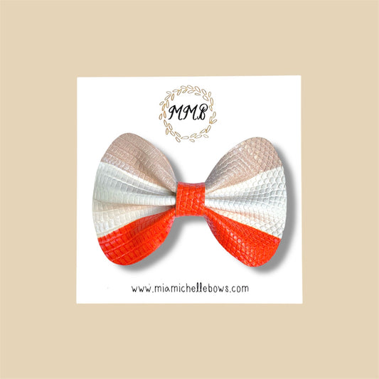 Orange Color-block Genuine Leather Bow