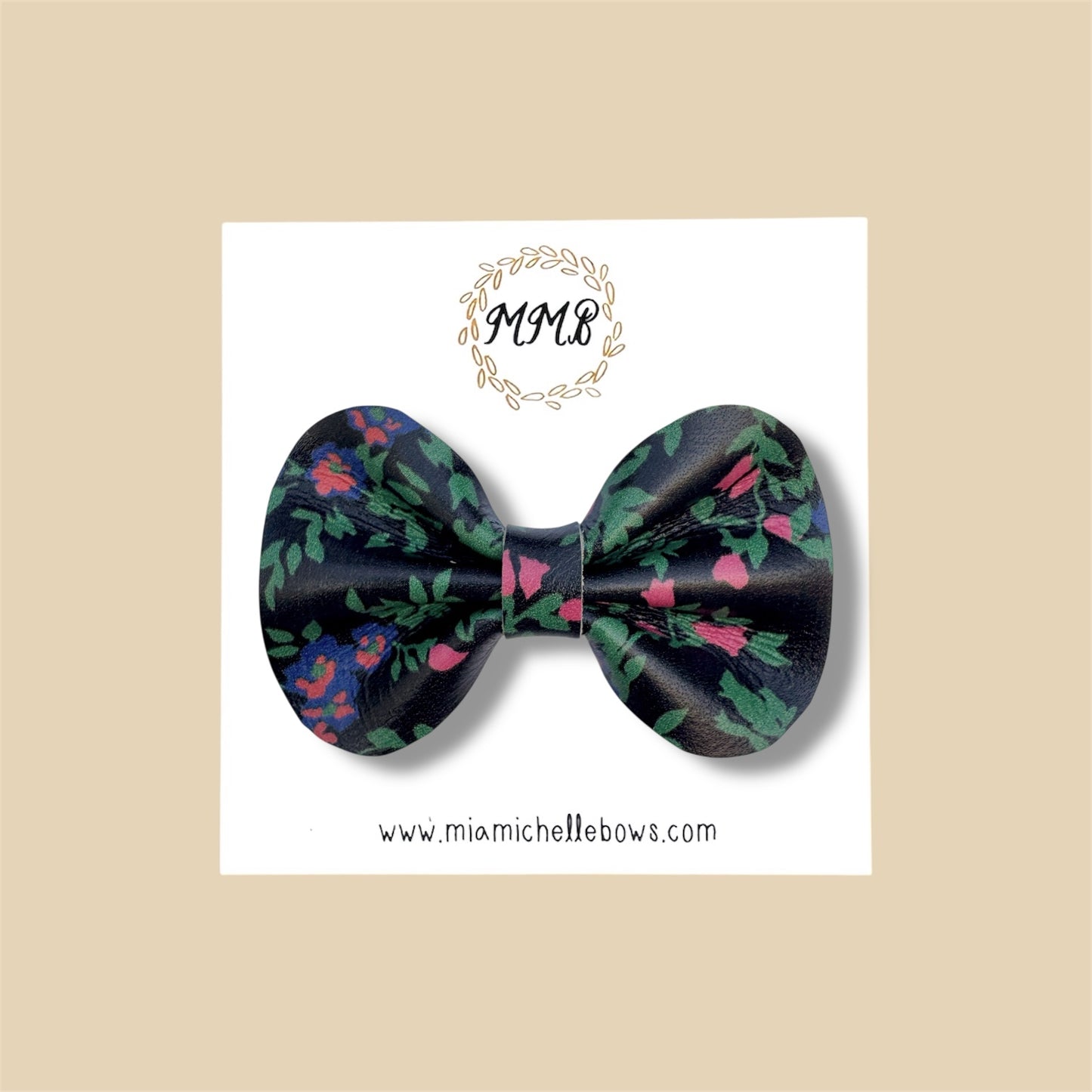 Black Floral Genuine Leather Bow