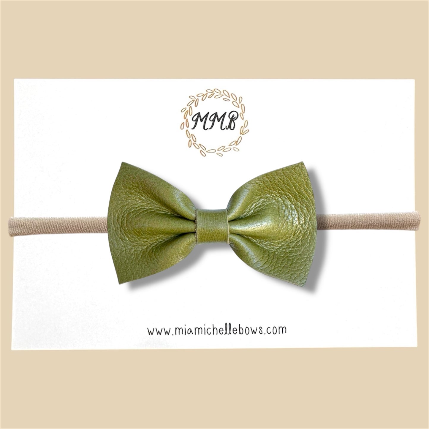 Olive Green Slim Line Leather Bow