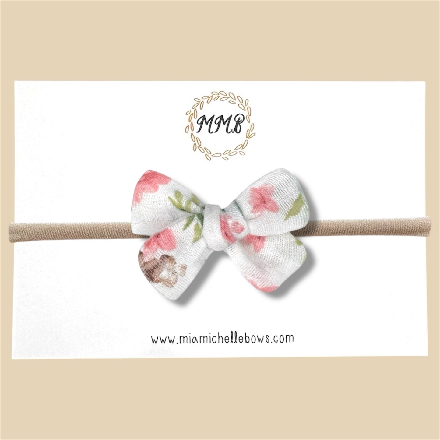 Hand-tied Gauze Bow in Pink Floral
