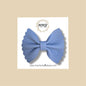 Steel Blue Scalloped Pebbled Genuine Leather Bow