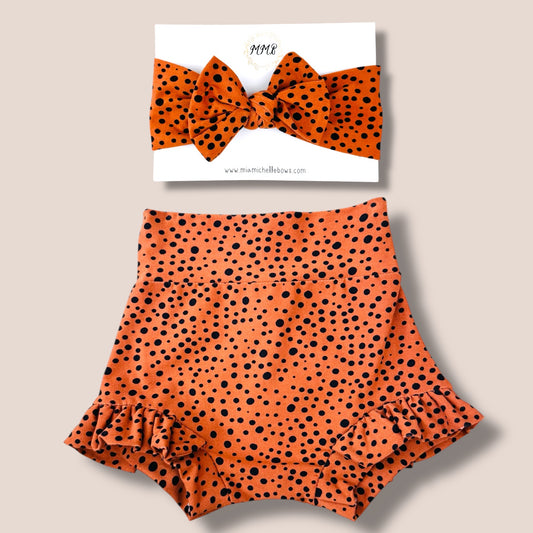 Handmade Sienna Speckled High Waisted Ruffle Bummies & matching Bow Set