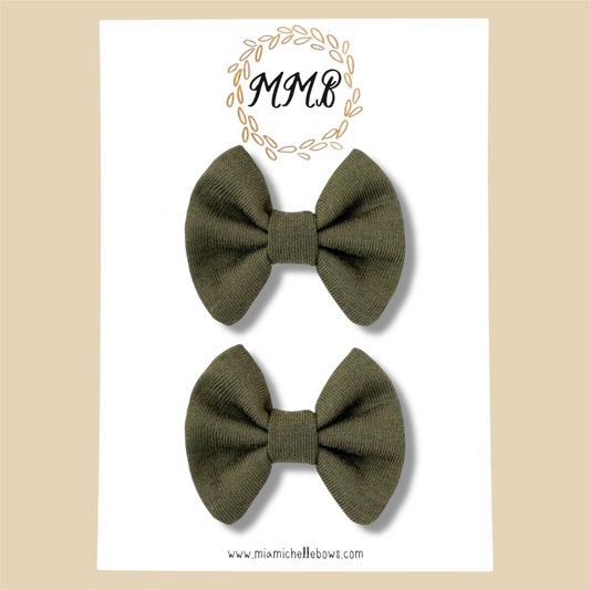 Olive —Jersey Knit Mini Pigtail Bows