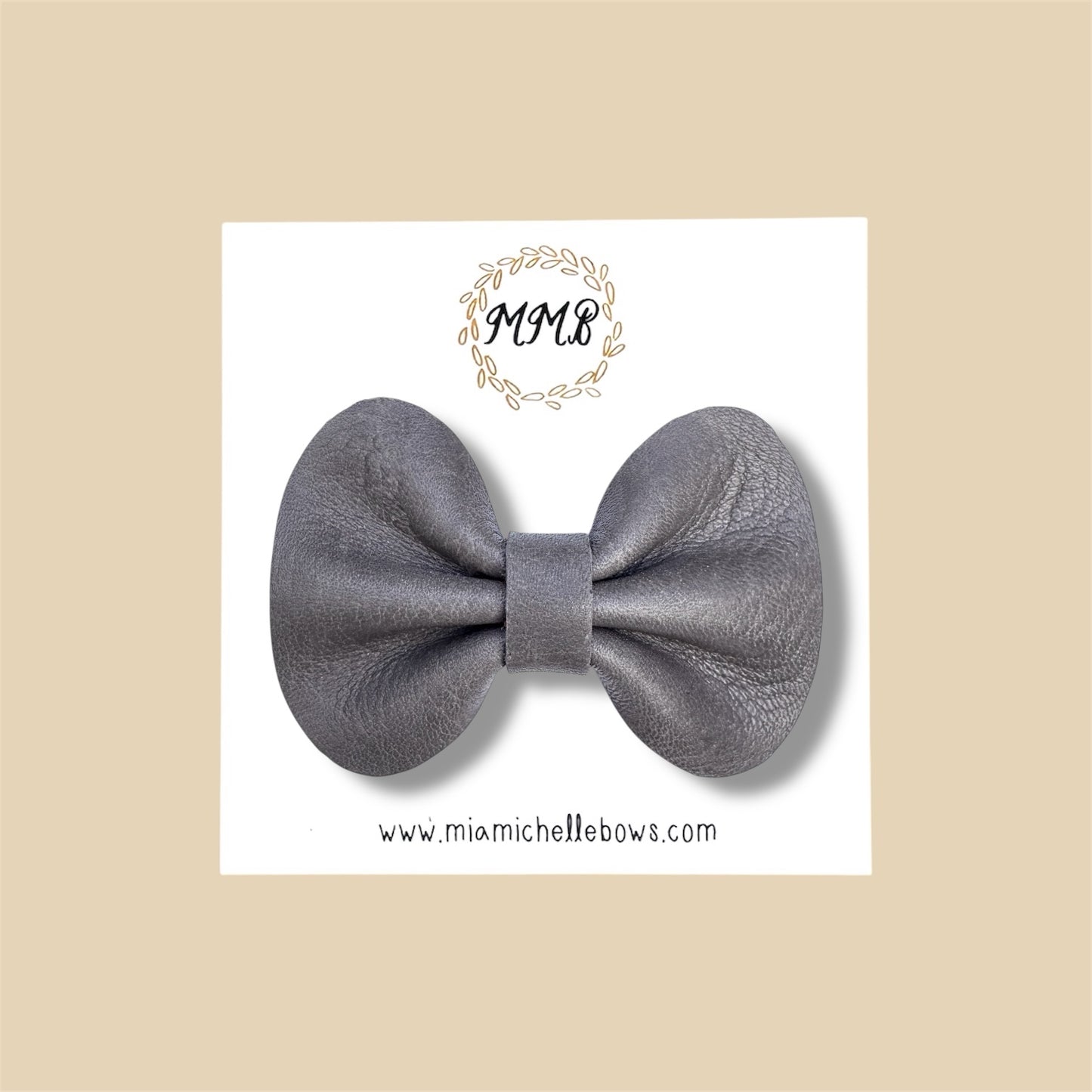 Dark Grey Genuine Leather Bow