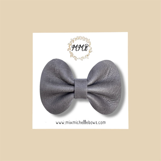 Dark Grey Genuine Leather Bow