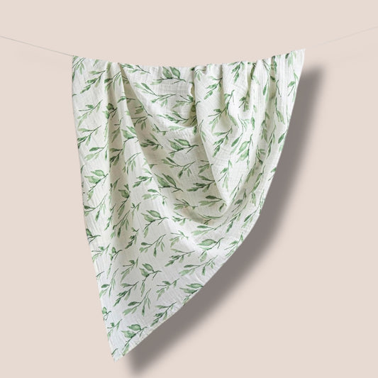 Cotton Gauze Muslin Swaddle —Leaf Print