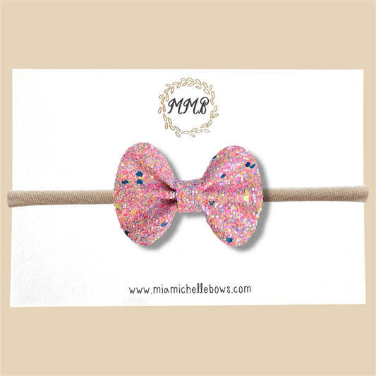 Confetti Pink & Yellow Glitter Bow