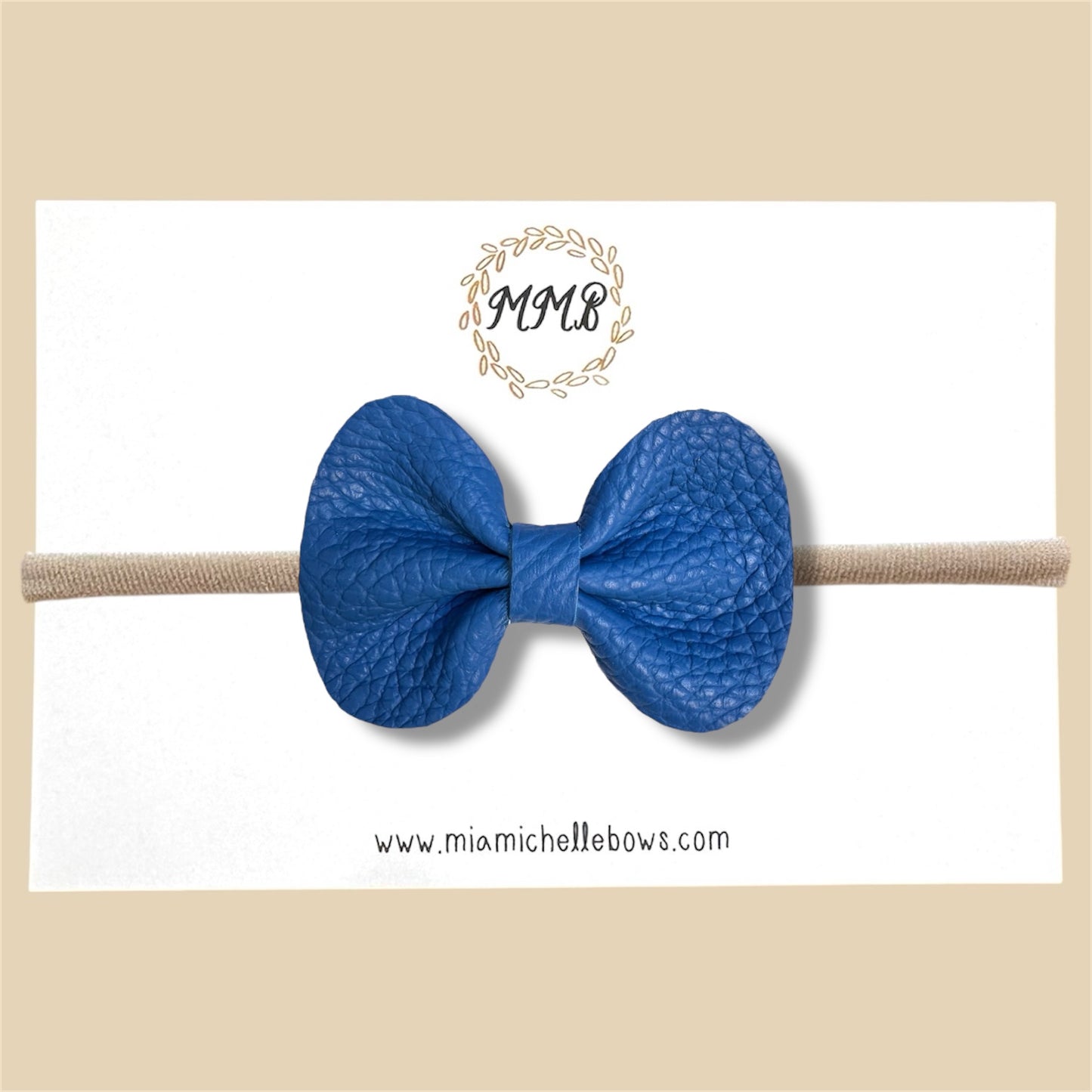 Blue Pebbled Genuine Leather Bow