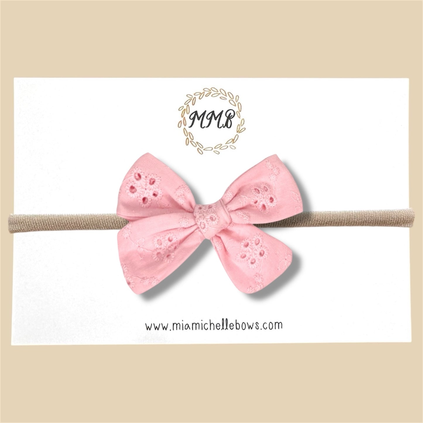 Hand Tied Eyelet Bow in Pink