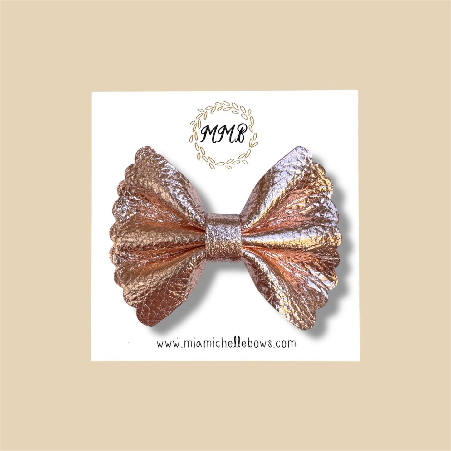 Rose Gold Scalloped Genuine Leather Bow