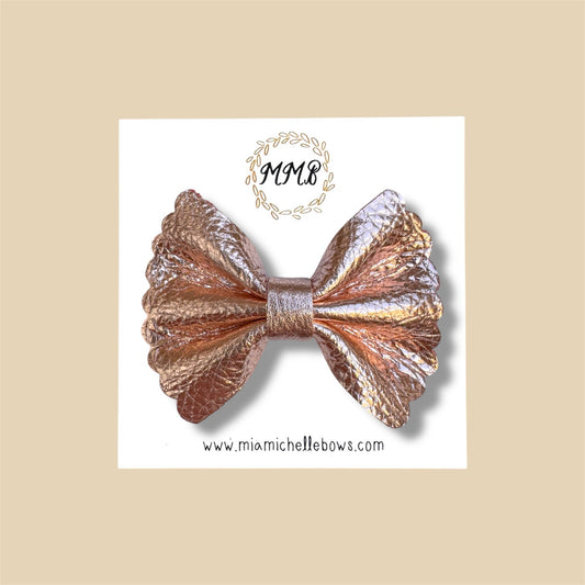 Rose Gold Scalloped Genuine Leather Bow