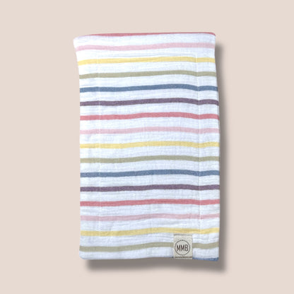 White Rainbow Stripe— Cotton Gauze Burp Cloth