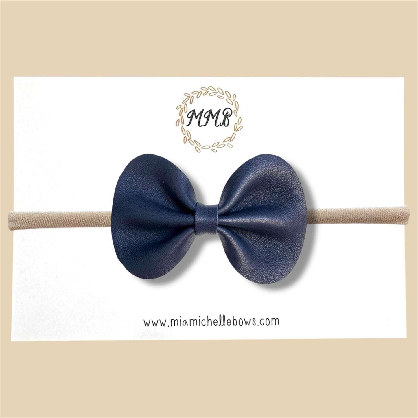 Dark Navy Genuine Leather Bow