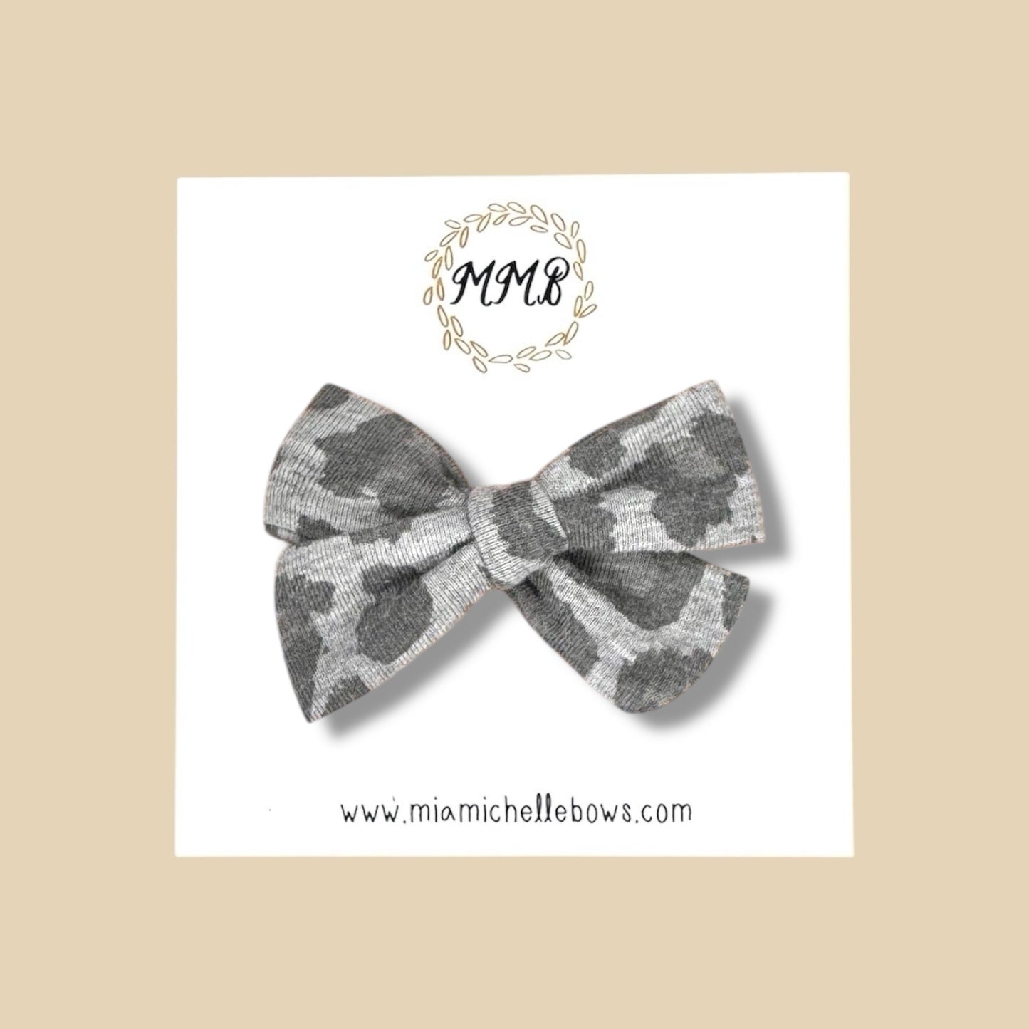 Gray Leopard Stretch Knit Hand Tied Bow