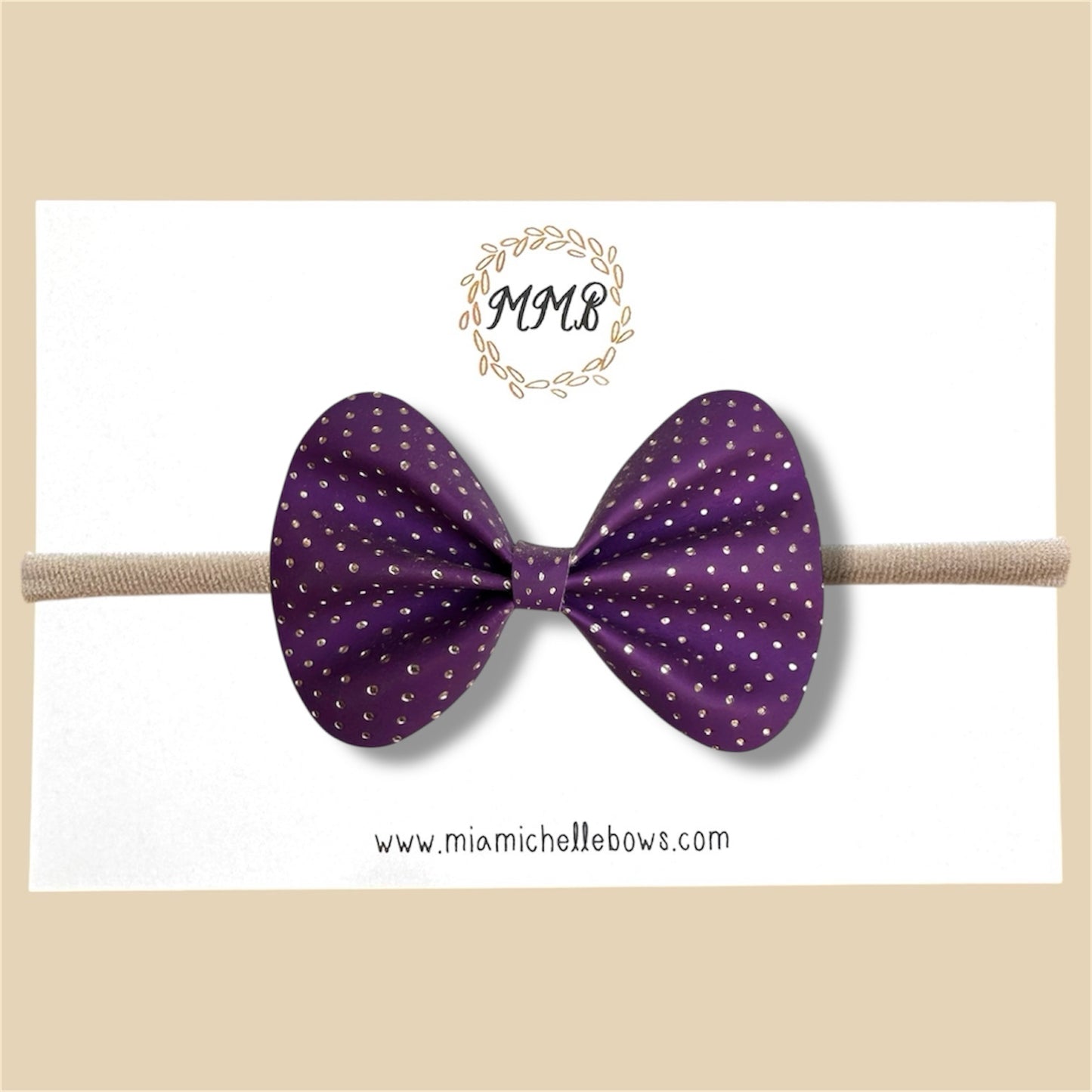 Purple & Silver Polkadot Vegan Leather Bow