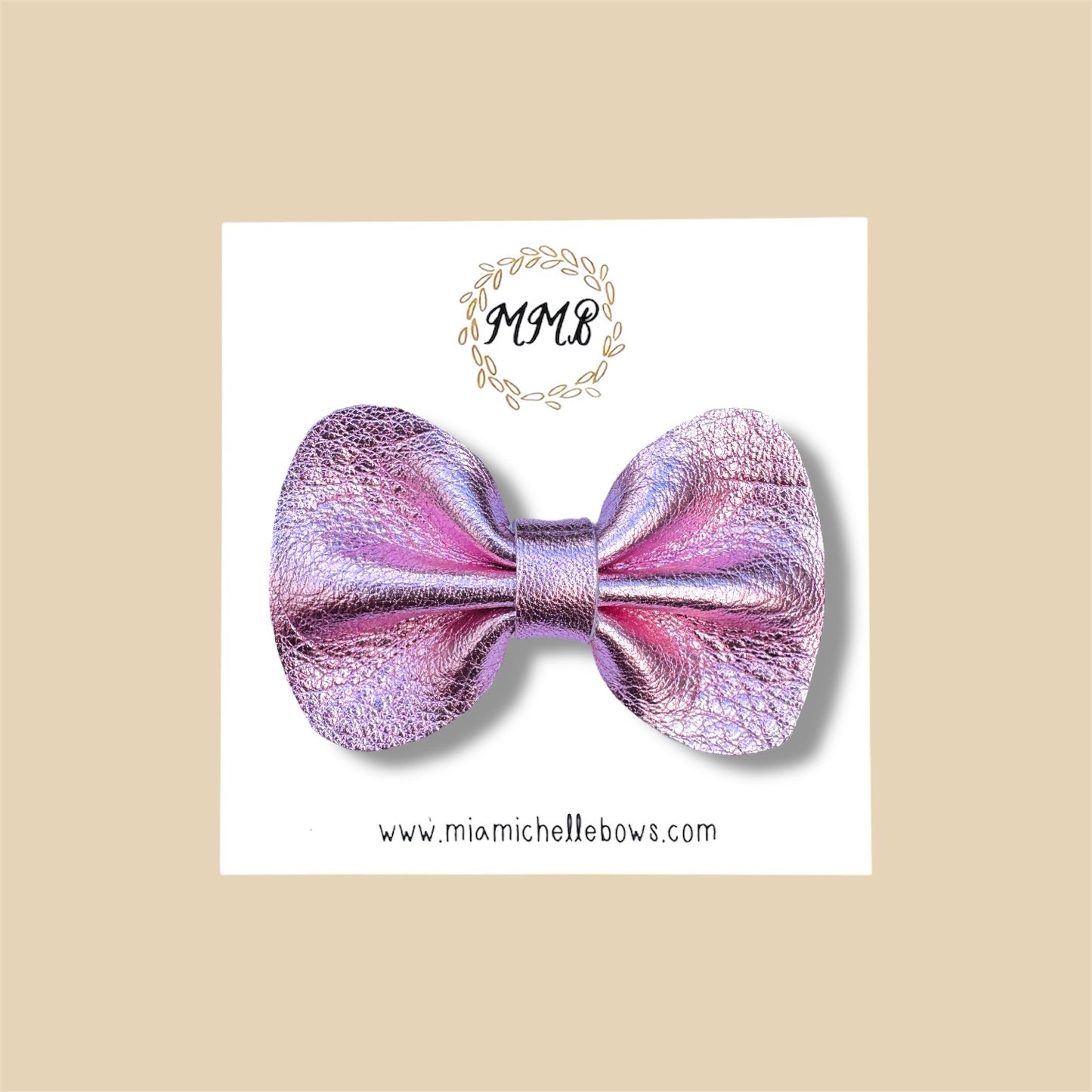 Pink Metallic Genuine Leather Bow