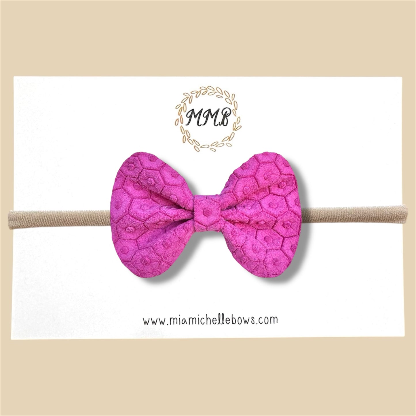Bright Pink Honeycomb Genuine Leather Bow