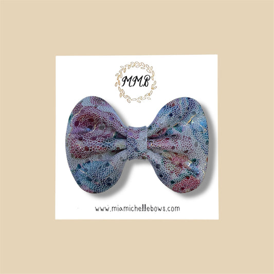 Blue Floral Genuine Leather Bow