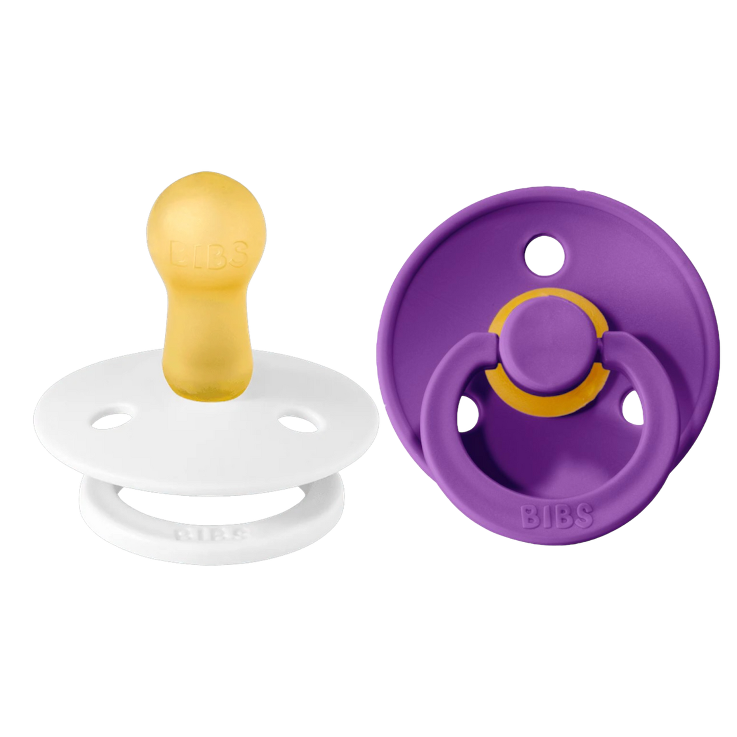 Bibs Colour Pacifier 2 Pack—White & Purple