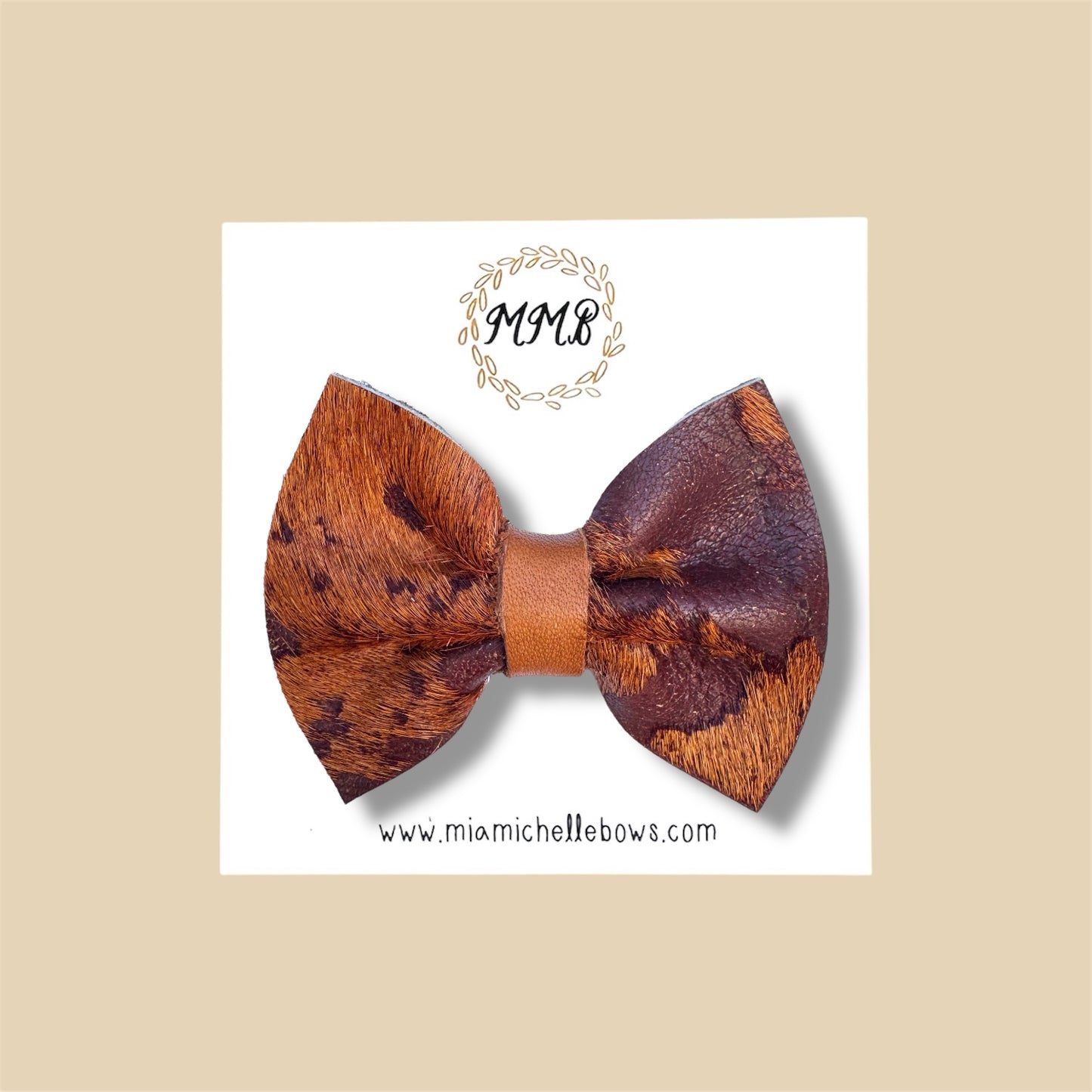 Brown Fur Genuine Leather Bow