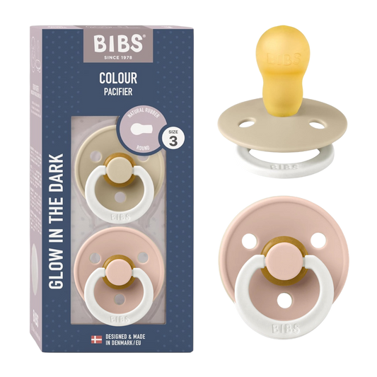 Size 3 Bibs Glow Colour Rubber Pacifier 2 Pack- Vanilla Glow/ Blush Glow