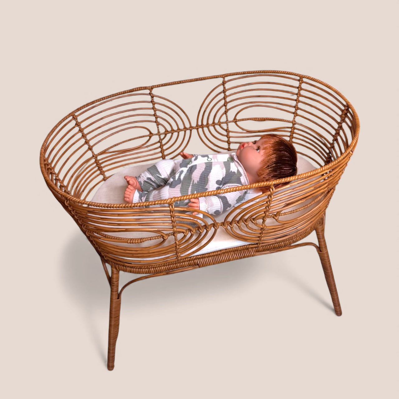 Bassinet- Faux Rattan Doll Furniture