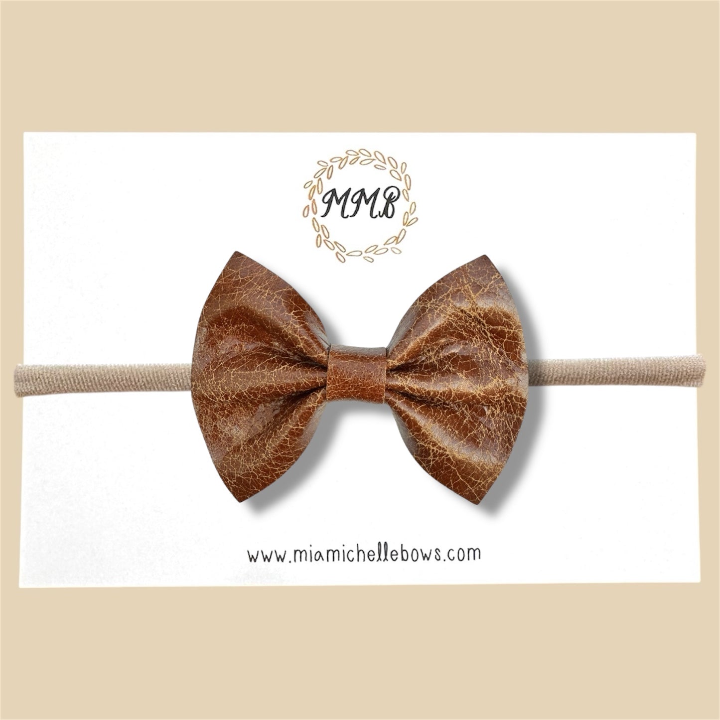Distressed Brown Genuine Leather Bow