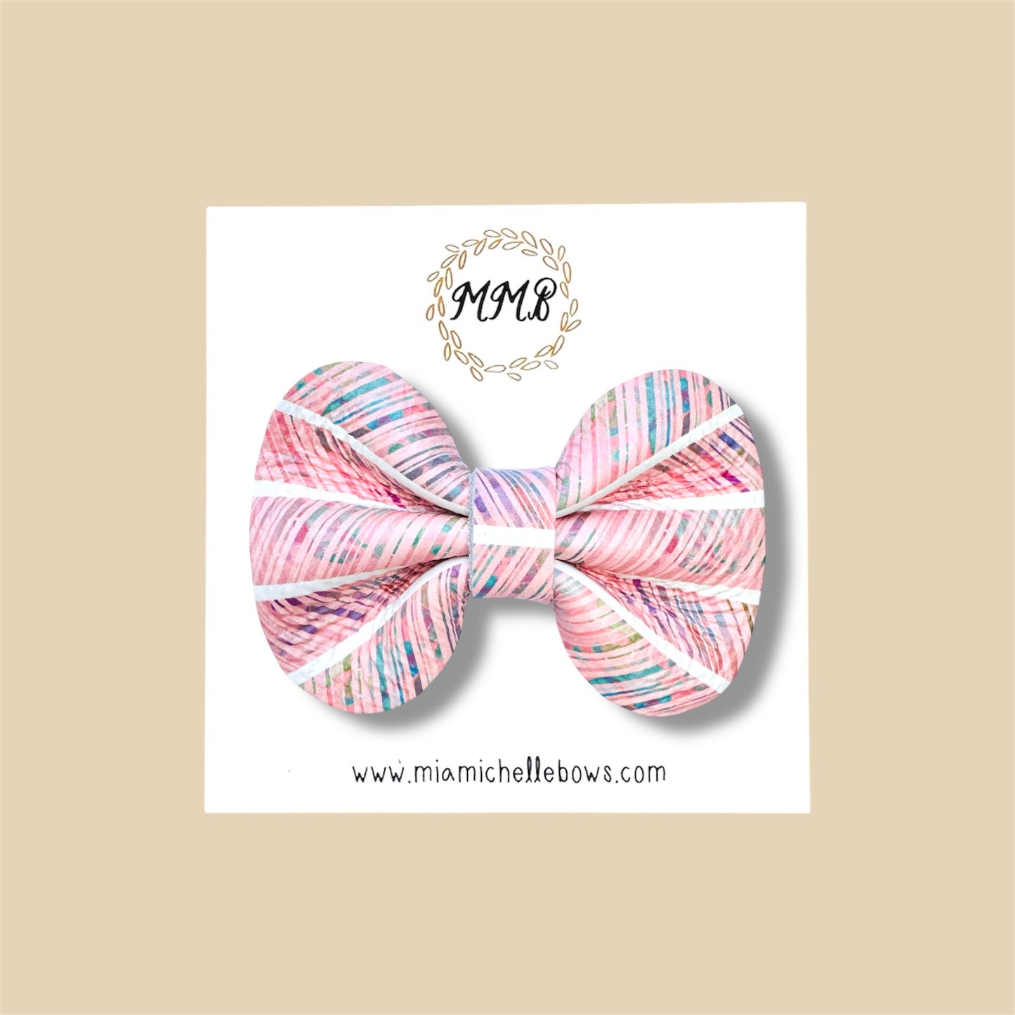 Pink Striped Genuine Leather Bow