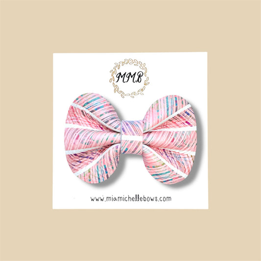 Pink Striped Genuine Leather Bow