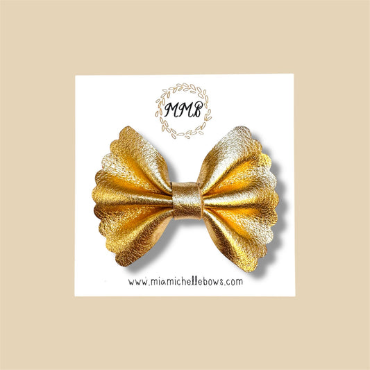 Gold Scalloped Genuine Leather Bow