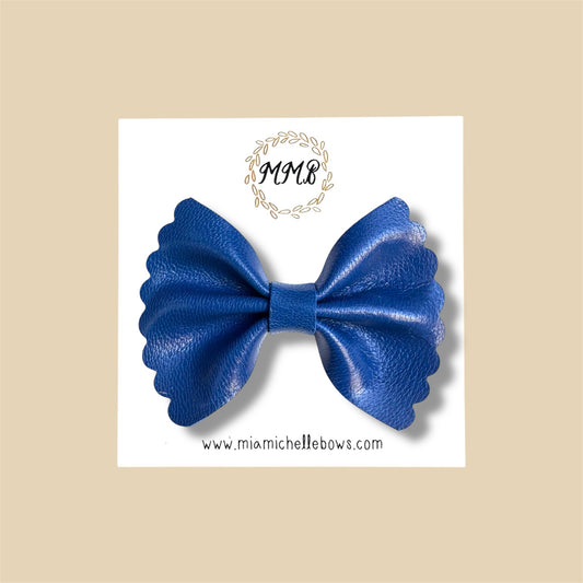 Blue Scalloped Genuine Leather Bow
