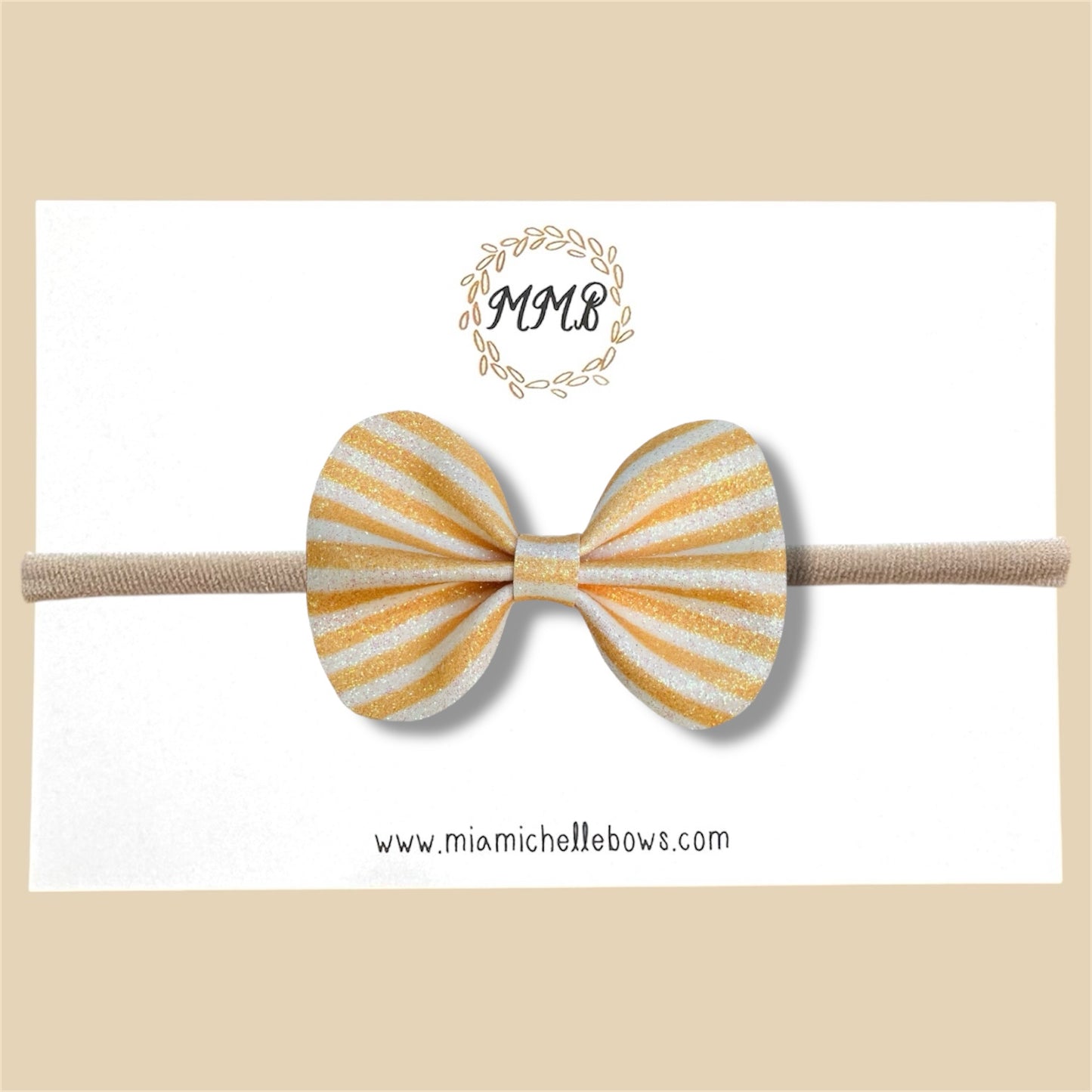 Yellow Striped Glitter Bow